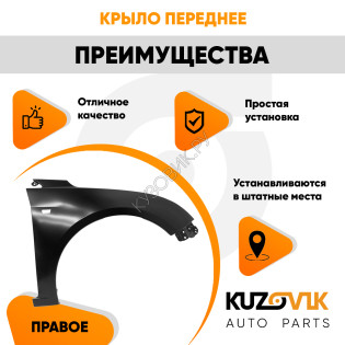 Крыло переднее правое Chevrolet Cruze (2009-2015) c отверстием KUZOVIK Крыло переднее правое Chevrolet Cruze (2009-2015) c отверстием KUZOVIK