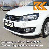 Бампер передний в цвет кузова Volkswagen Polo 5 (2014-2020) седан рестайлинг 0Q - LC9A, PURE WHITE - Белый